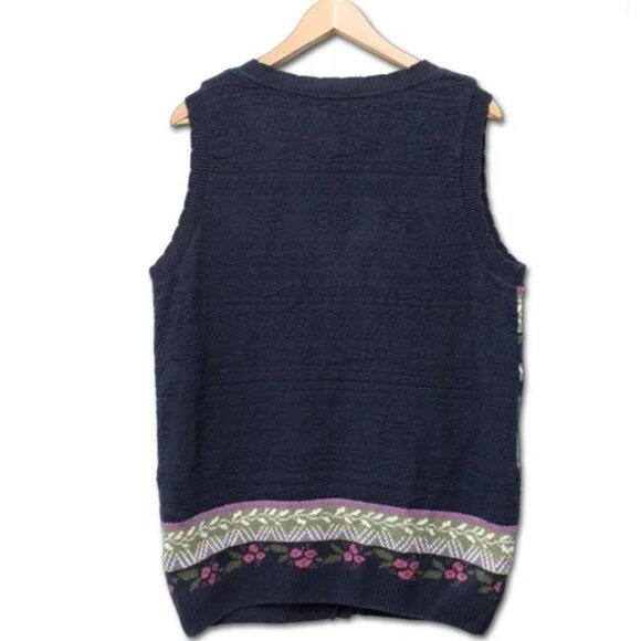 Vintage Northern Reflections Knit Button Up Sweater Vest Grannycore 90s Navy - Picture 4 of 9